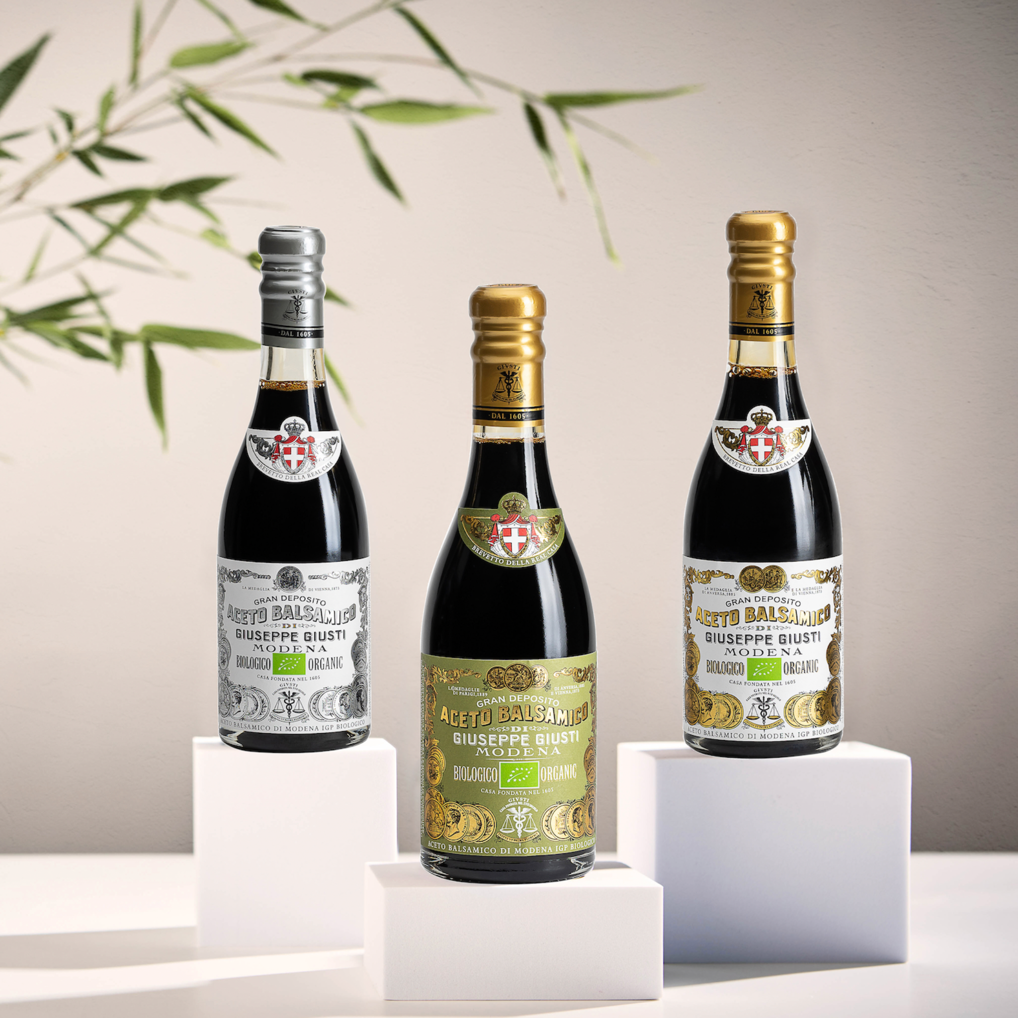 Giusti Balsamico – high-quality Italian balsamic vinegar in elegant bottles. Certified organic collection.