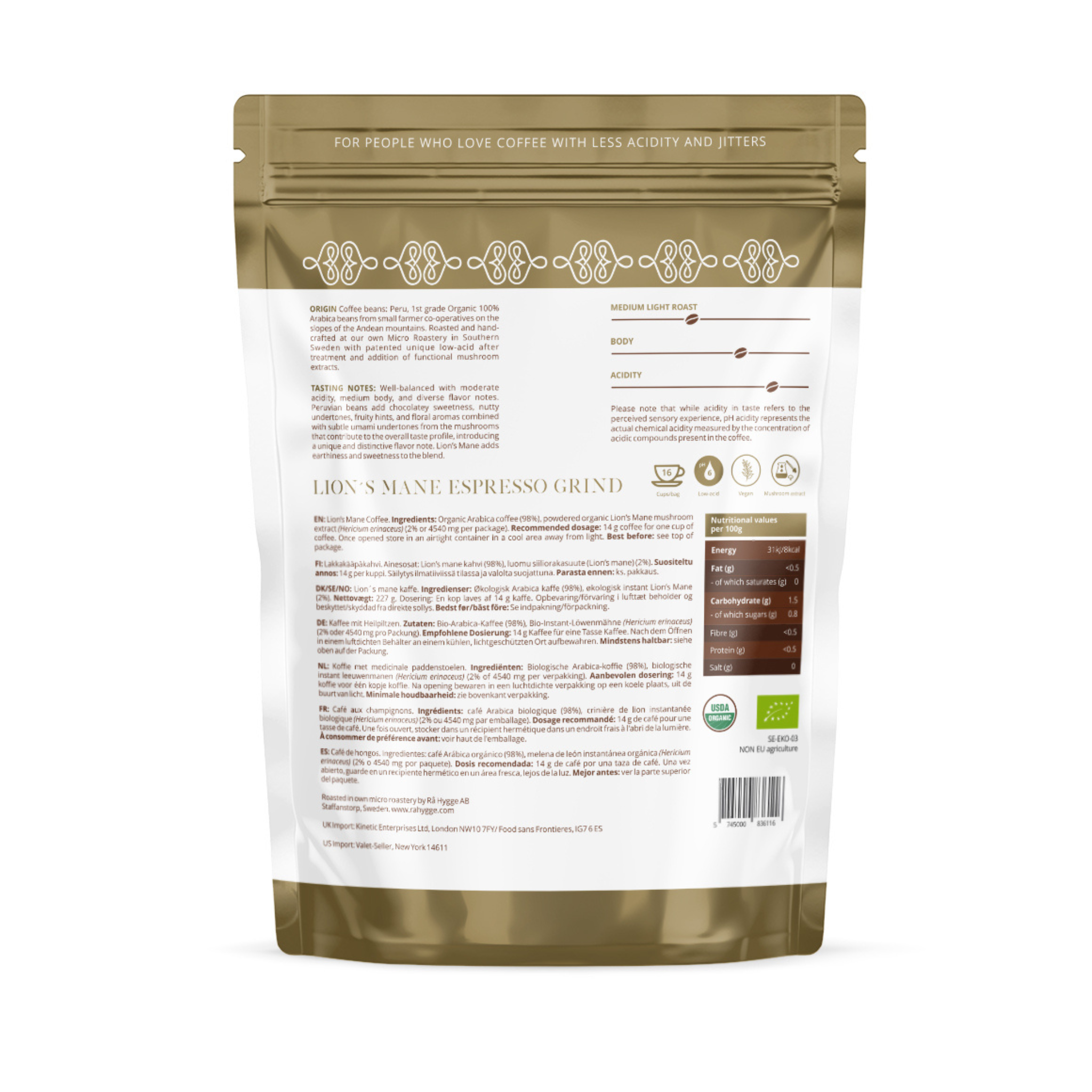 Lions Mane Espresso Mushroom Coffee | The Bio Foods | Gourmet products online | Kaffee mit Löwenmähnenpilz| Pilzkaffee