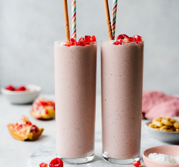 Vegan oat and buckwheat breakfast with raspberry and peanut butter. The Bio Foods breakfast.